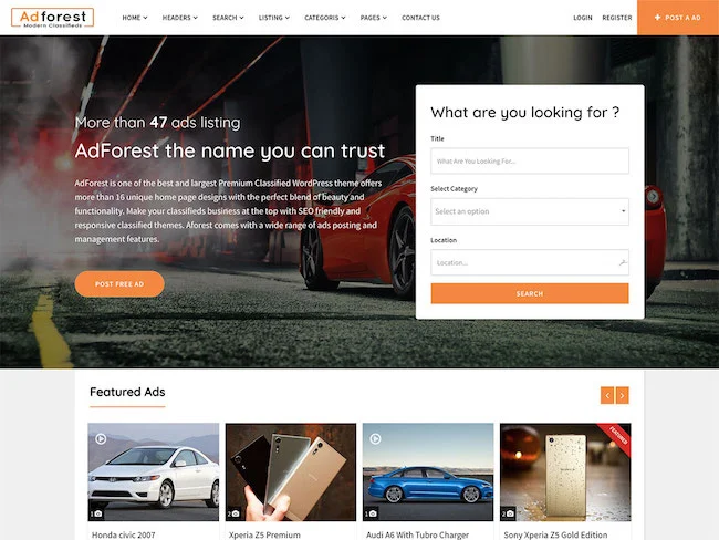 AdForest-Classified-Ads-WordPress-テーマ