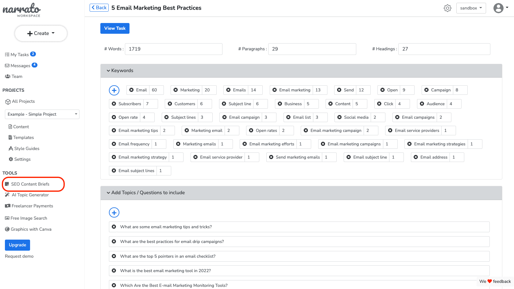 Narrato SEO-Content-Briefings