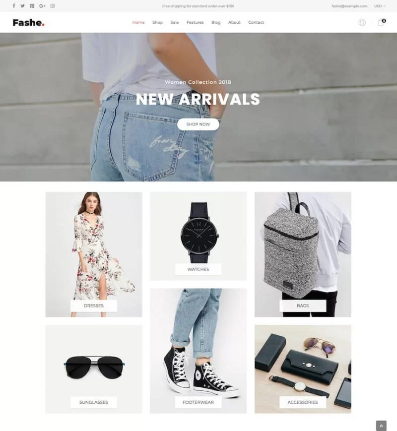 ธีม Shopify ฟรีของ Fashe