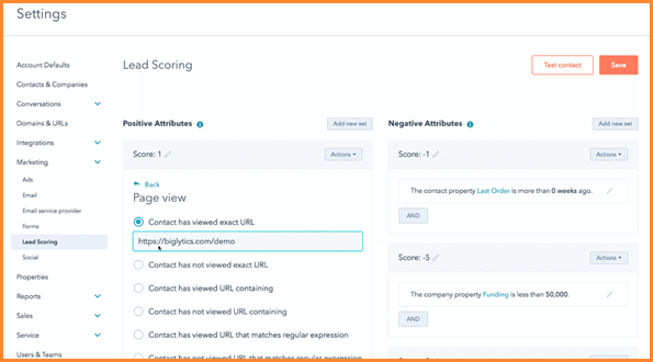 Ferramenta de pontuação de leads da HubSpot