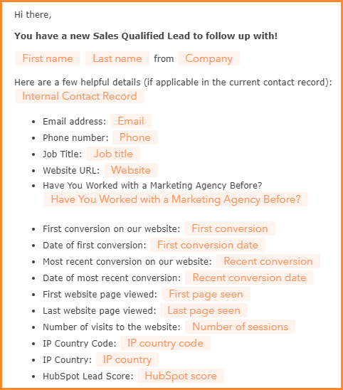 E-mail de notification des ventes HubSpot