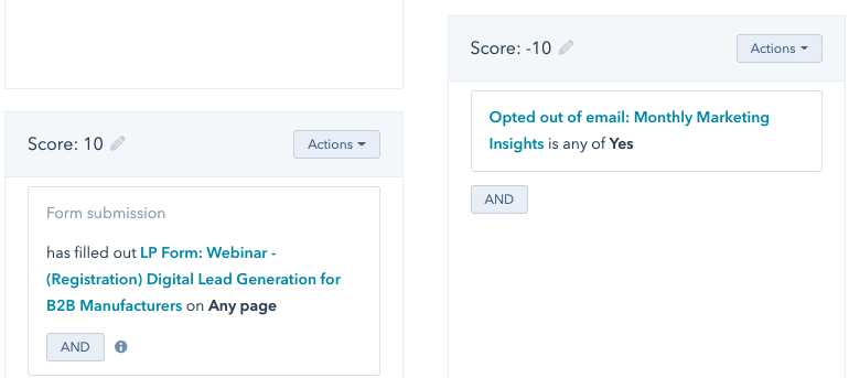 eine Liste für das Lead-Scoring von Hubspot