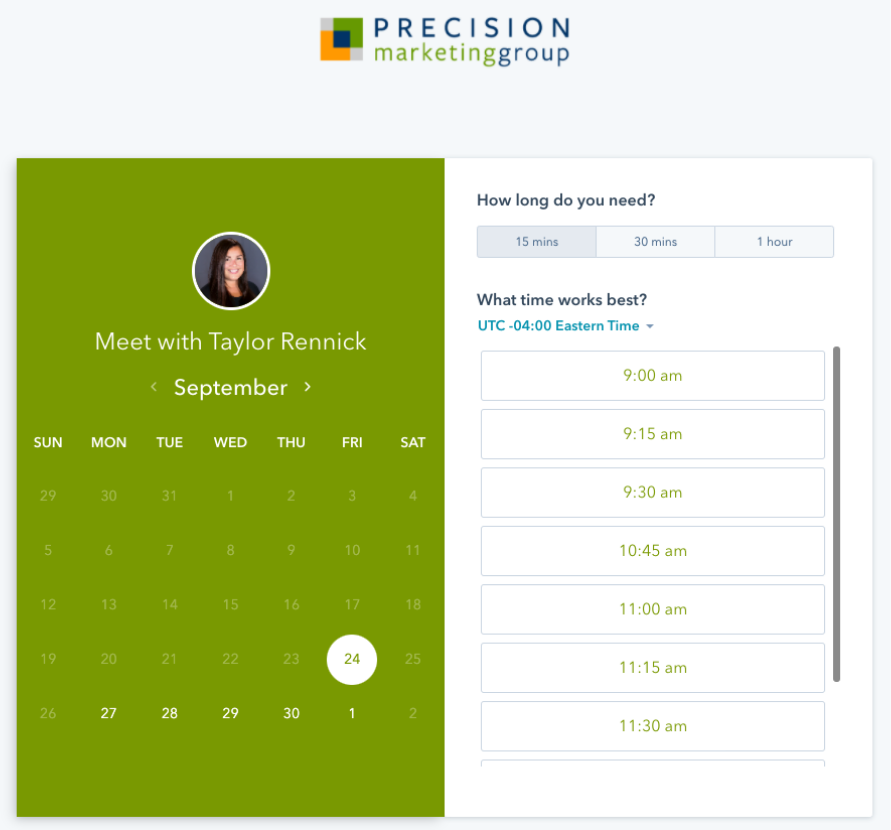 Example of Hubspot's Meeting Tool