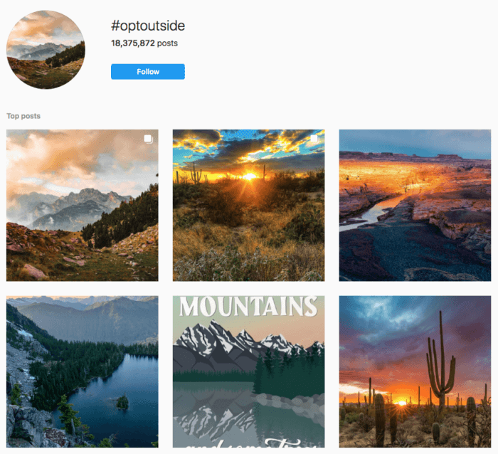 L'hashtag Instagram di REI #OptOutside ha raccolto oltre 18 milioni di post generati dagli utenti.