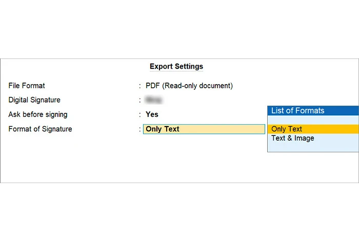 formato della firma in TallyPrime