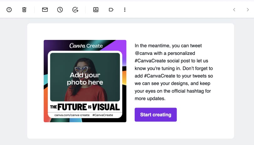 Canva mempromosikan kontes hashtag melalui buletin email