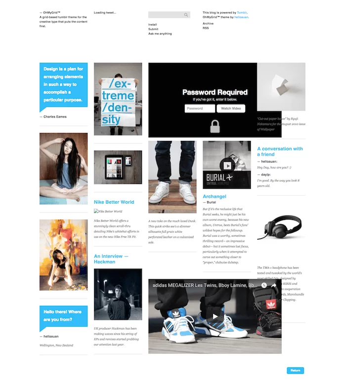 OhMyGrid Minimal Grid Tumblr Theme