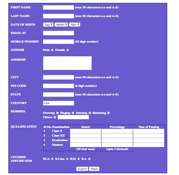 Formulario de registro de estudiantes