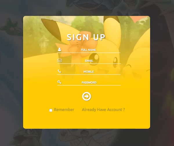 Форма регистрации в стиле покемонов