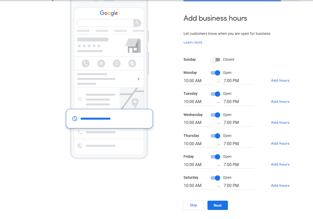 Horario comercial en Google my Business Profile