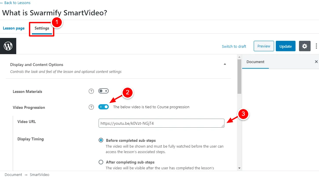 fonctionnalité de progression vidéo learndash