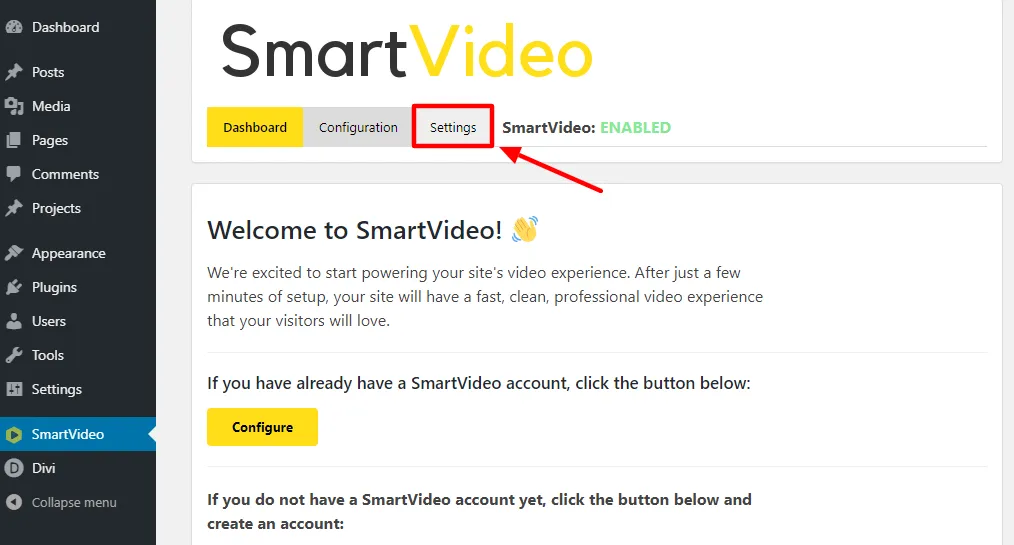 onglet des paramètres smartvideo