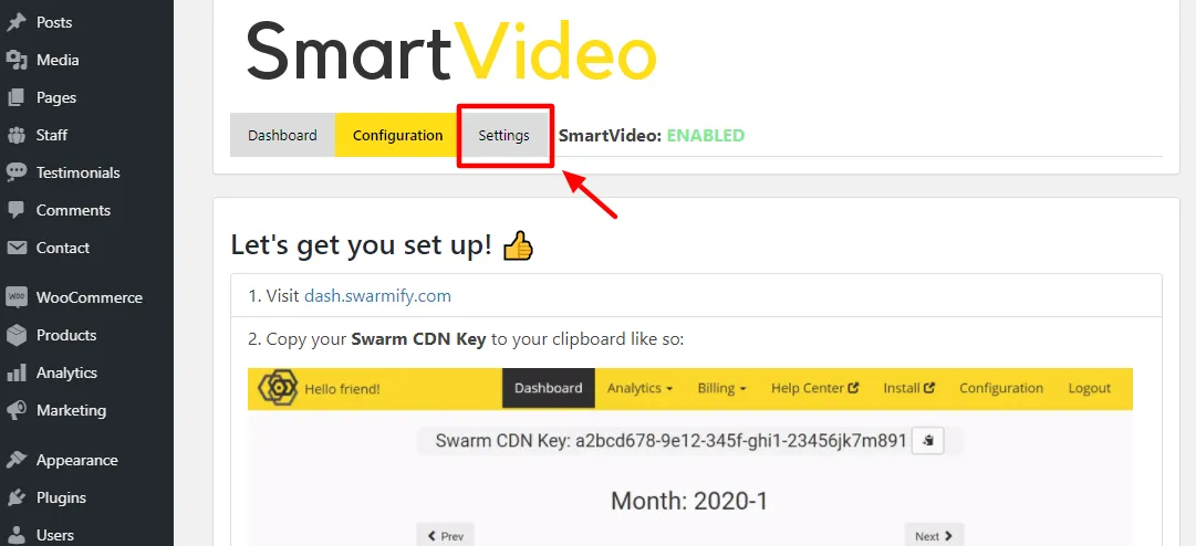 หน้าการตั้งค่า SmartVideo