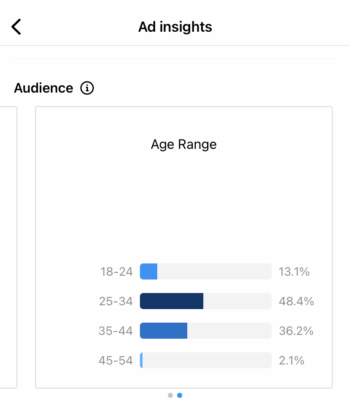 Risultati della fascia di età del pubblico per un post Instagram potenziato.