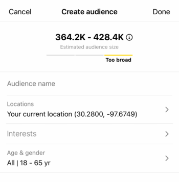 Crea un pubblico personalizzato se vuoi raggiungere più persone attraverso il tuo post Instagram potenziato.