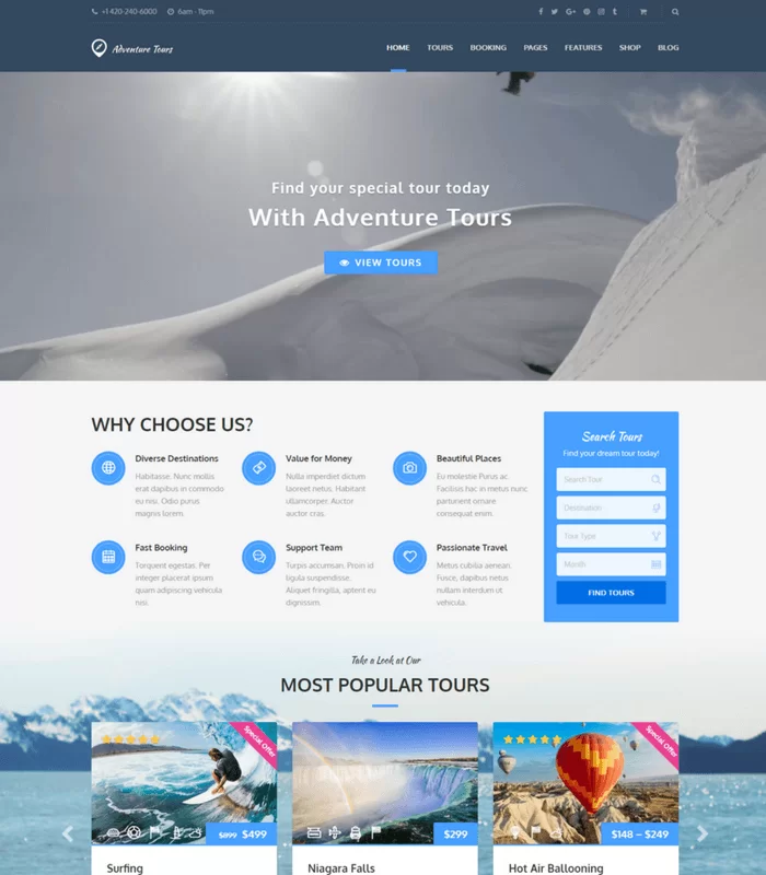 tour de aventura tema de WordPress