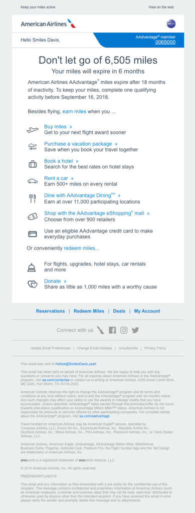 E-mailul de reangajare al companiei American Airlines