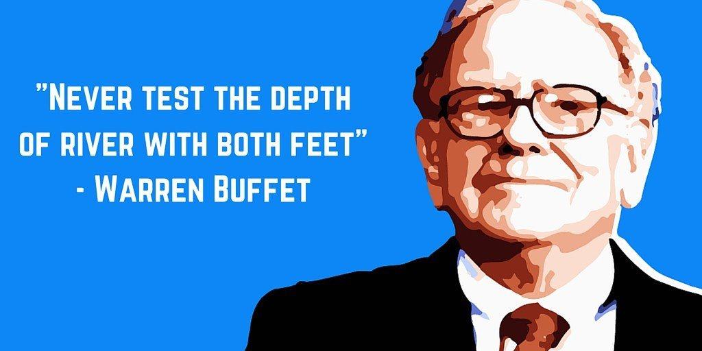 "Non testare mai la profondità del fiume con entrambi i piedi. Citazione di Warren Buffet utilizzando gli strumenti di progettazione di Canva.