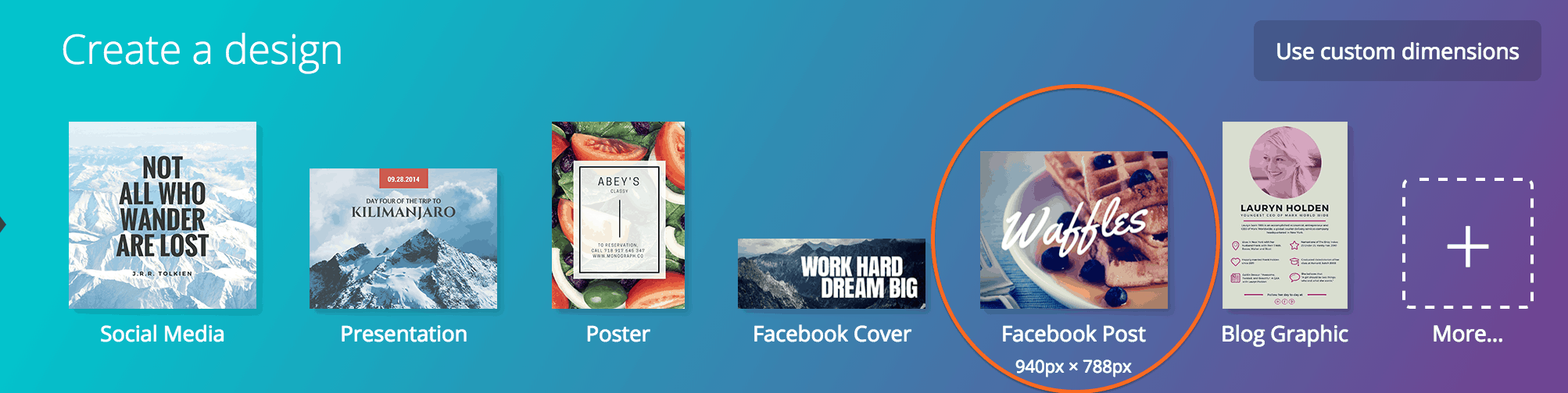 Usa il modello di post di Facebook di Canva design