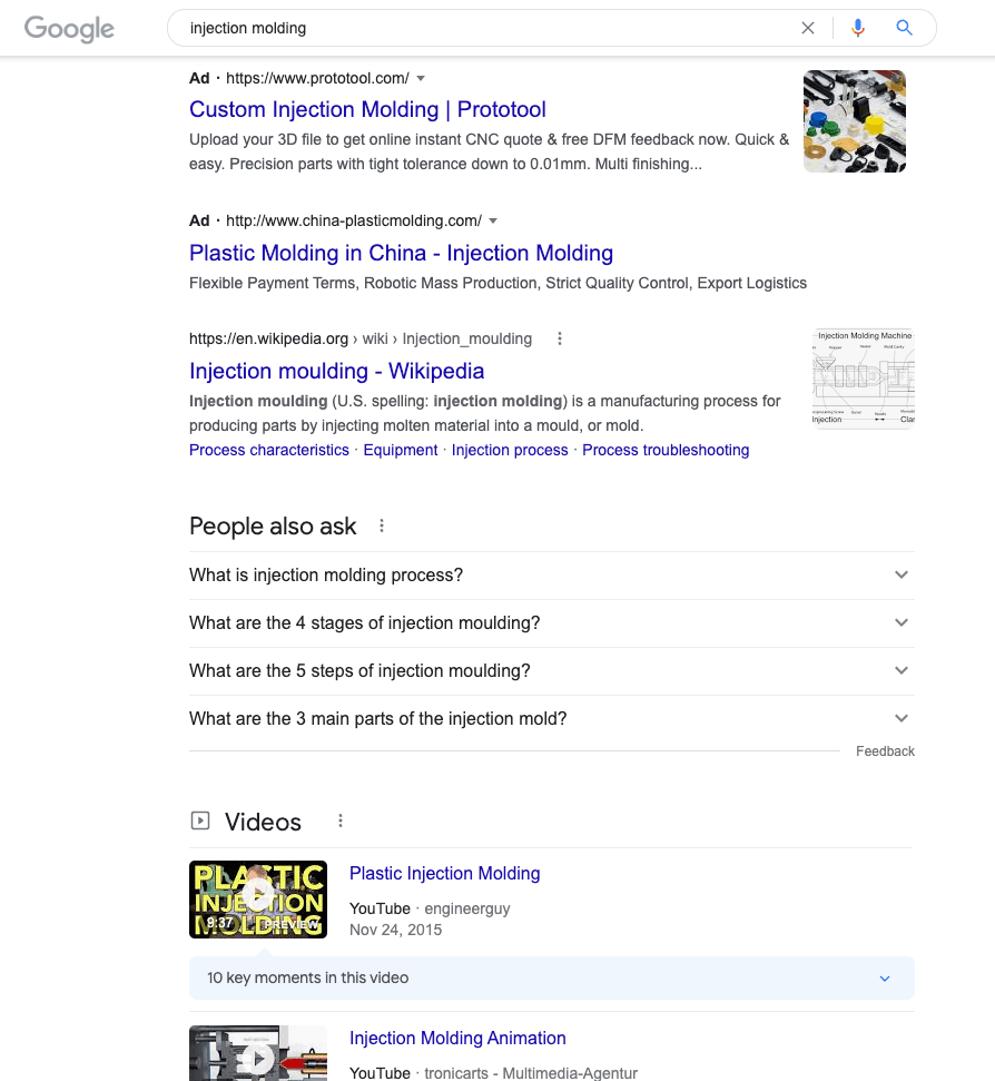 Google-Suchergebnis für den Begriff „Spritzguss“.