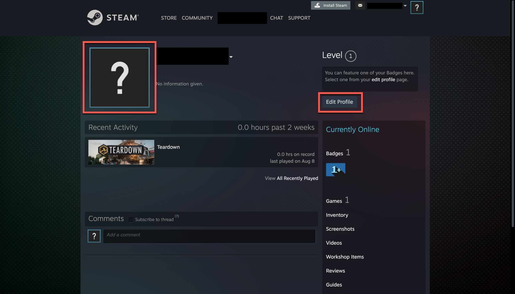 Modifier le profil Steam