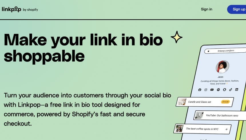 LinkPop nello strumento bio di Shopify