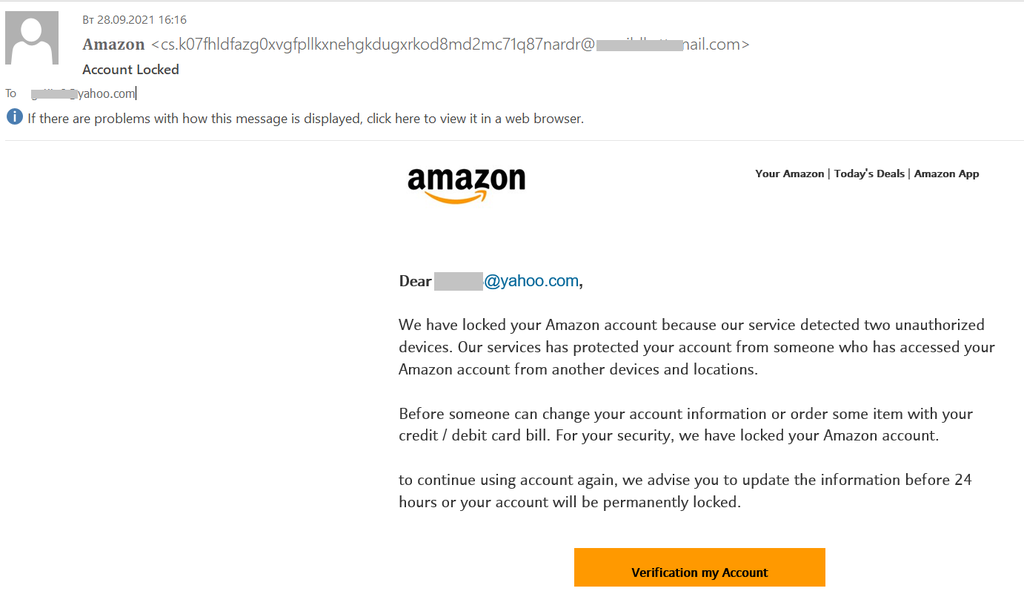 contoh tangkapan layar email dari Amazon