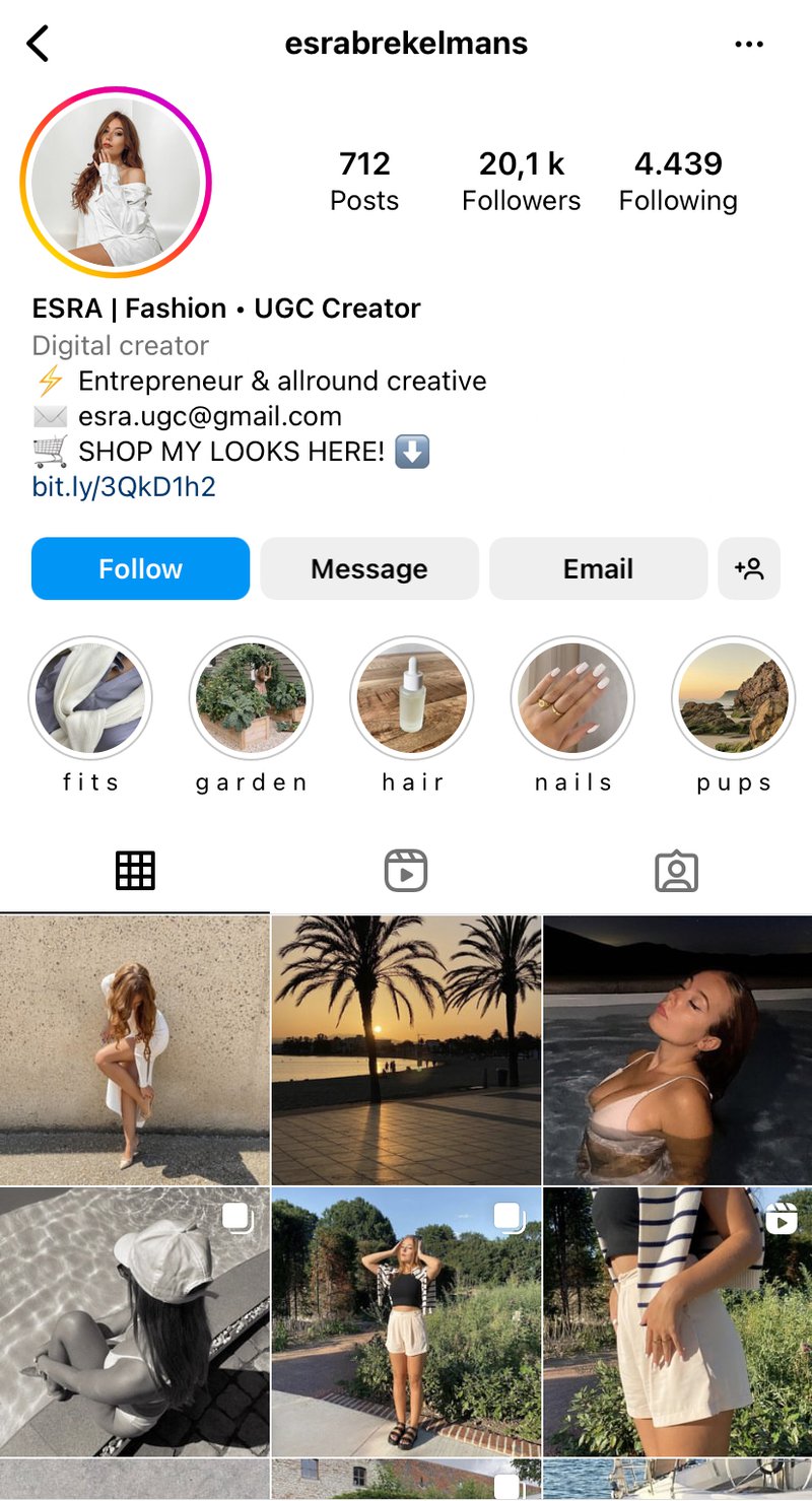 Il profilo Instagram di UGC Creator di Estra