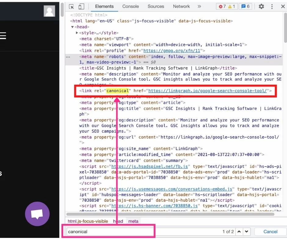 menemukan tag kanonik di html