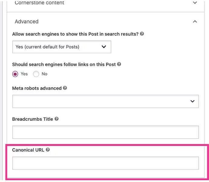 cómo agregar etiquetas canónicas a una página de wordpress a través de yoast