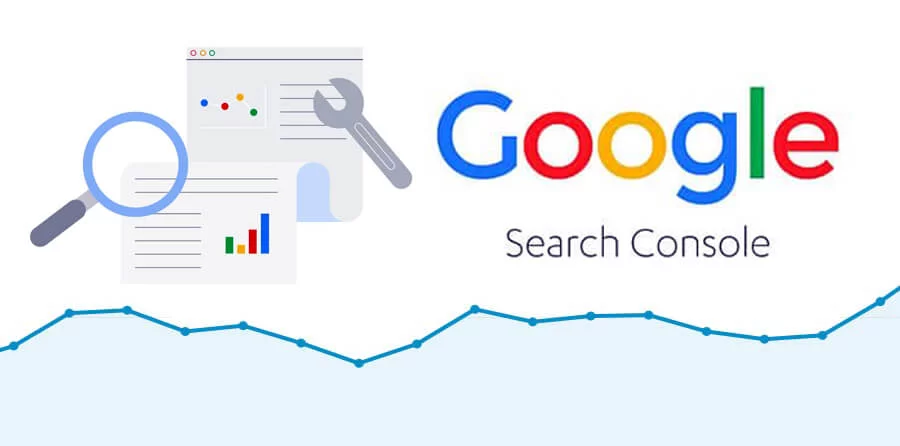 กราฟิก Google Search Console พร้อมกราฟและกล้องจุลทรรศน์ขึ้น