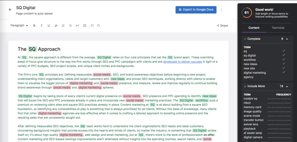 เครื่องมือช่วยเนื้อหา SEO ของ LinkGraph