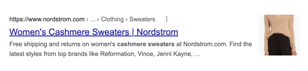 Risultato SERP per la keyword "maglione di cashmere"