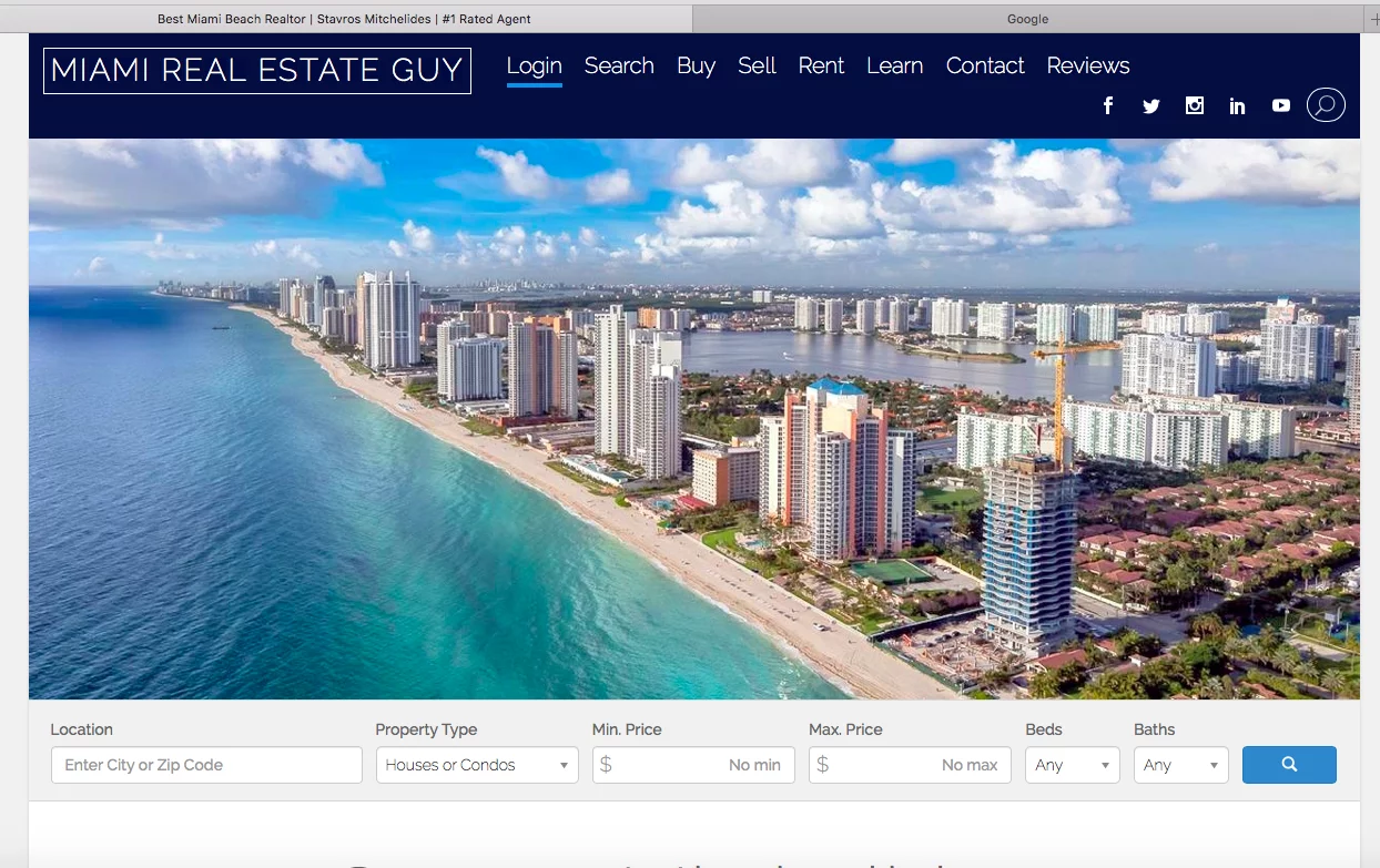 Miami Real Estate Guy という Web サイトのホームページのスクリーンショット