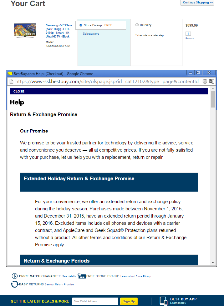 tip22 BestBuy highlights your warranty and return policy - Cart Abandonment - Definitive Guide