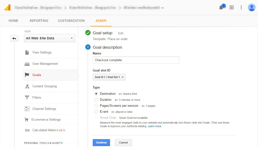 7 goal description in google analytics - Cart Abandonment - Definitive Guide