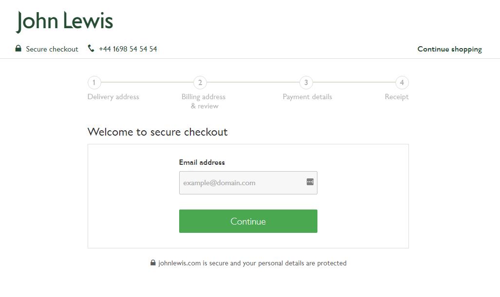 35 JohnLewis shows the steps of the checkout process - Cart Abandonment - Definitive Guide