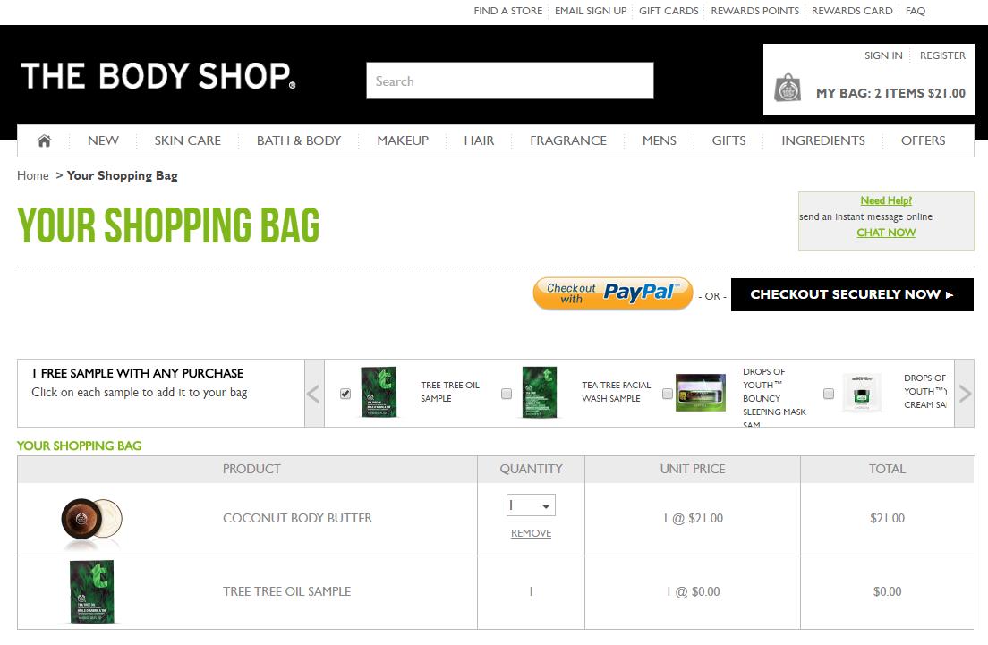 39 TheBodyShop provides free product sample - Cart Abandonment - Definitive Guide