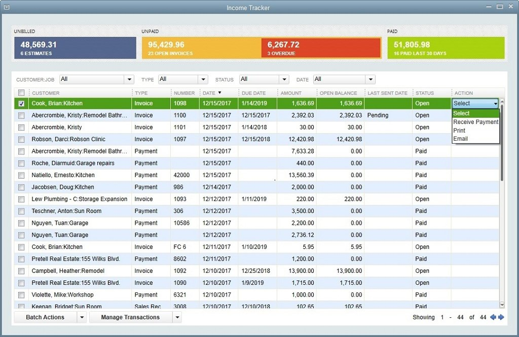 QuickBooks 플랫폼의 샘플