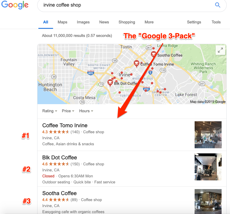 Google 검색: Irvine Coffee Shop - "Google 3팩"