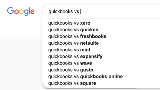 Eine "Quickbooks vs" Google-Suche