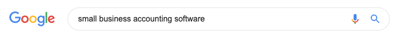 Eine Google-Suche nach „Buchhaltungssoftware für kleine Unternehmen“.