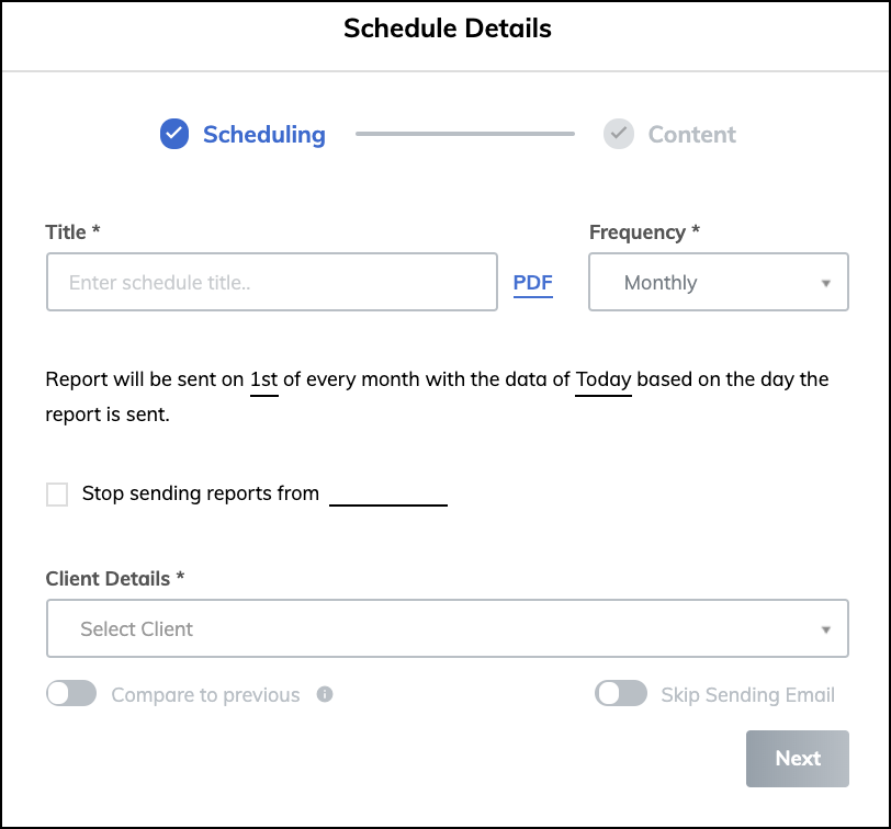 الخطوة الخامسة لإعداد ReportGarden Dashboards مع ReportGarden هي جدولة تقريرك.