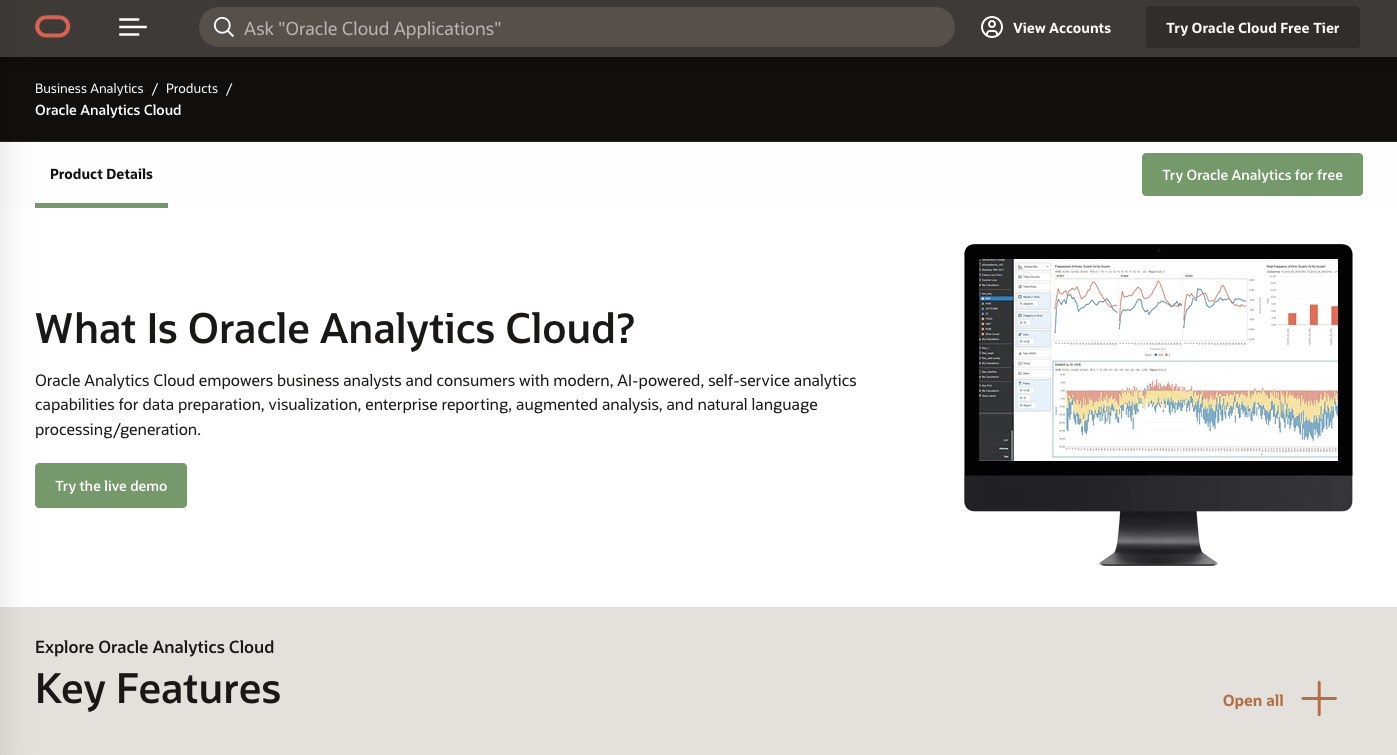 Strumenti dashboard client: Oracle Analytics Cloud