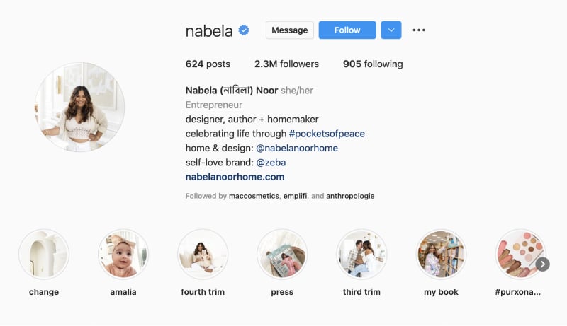 Creatoare de stil de viață instagram nabela