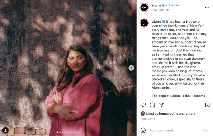 Atoms シューズの創設者は、DTC ブランドの最も魅力的な Instagram 投稿の 1 つで、正面と中央にいます。