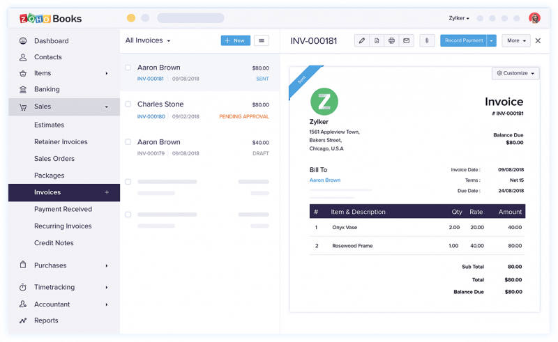 Zoho Invoice Best Free Invoicing software