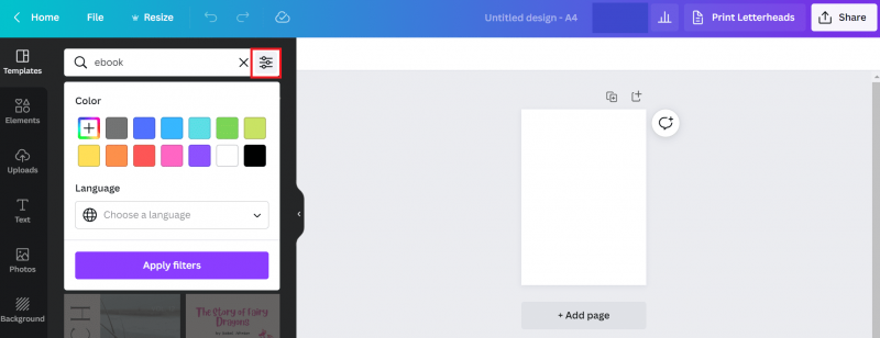 4. Filters - How to create an ebook in Canva