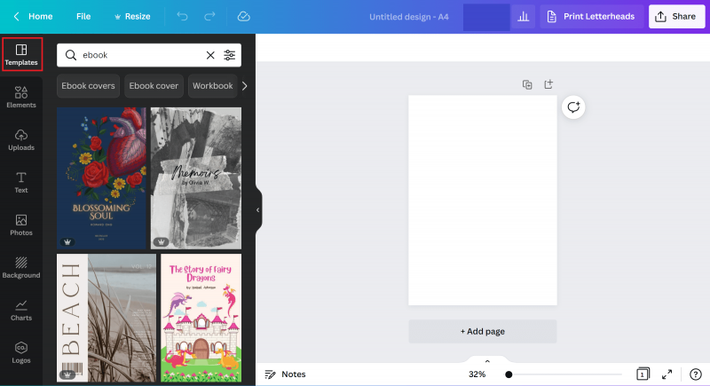 3. Choose a template - How to create an ebook in Canva