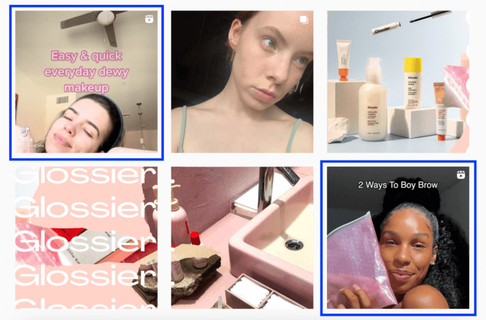 Le foto taggate di Glossier mostrano contenuti generati dagli utenti da clienti soddisfatti che sono le persone perfette a cui rivolgersi quando si costruisce una strategia di marketing di micro influencer.